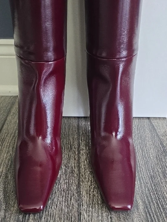Saint Laurent Burgundy Leather Over-the-Knee Pointed-Toe Boots - Picture 4 of 14
